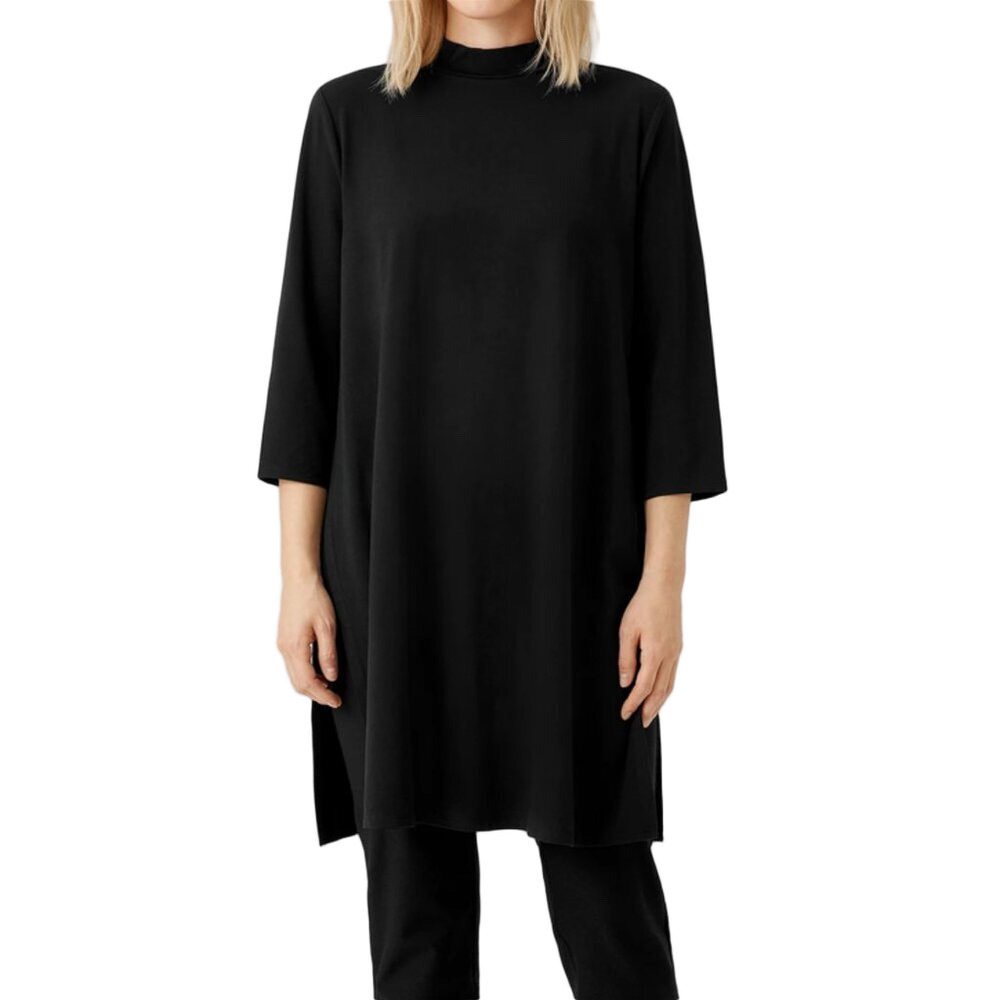 *Host Pick* Eileen Fisher Mock Neck Long Sleeve Tunic Black Top Lyocell